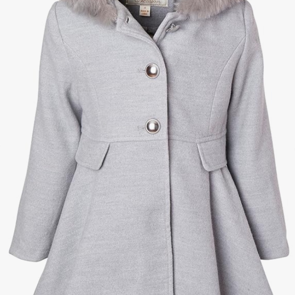 Cremson Girls' Hooded Knee-Length Winter Dress Coat Outerwear Size 10/12